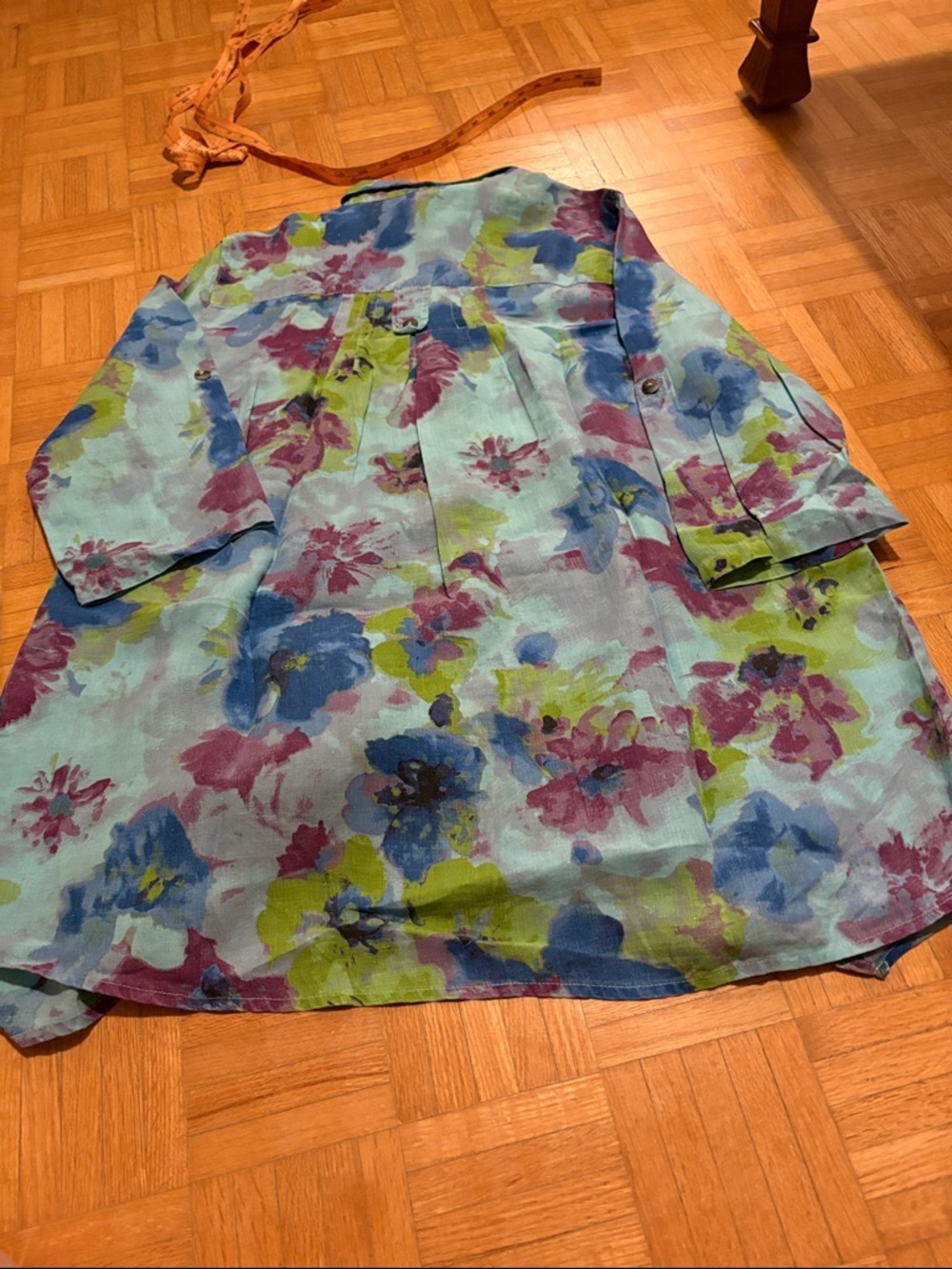 Click Floral Button-Up Sheer Blouse in Aqua, Blue, Green & Magenta - Picture 6 of 10